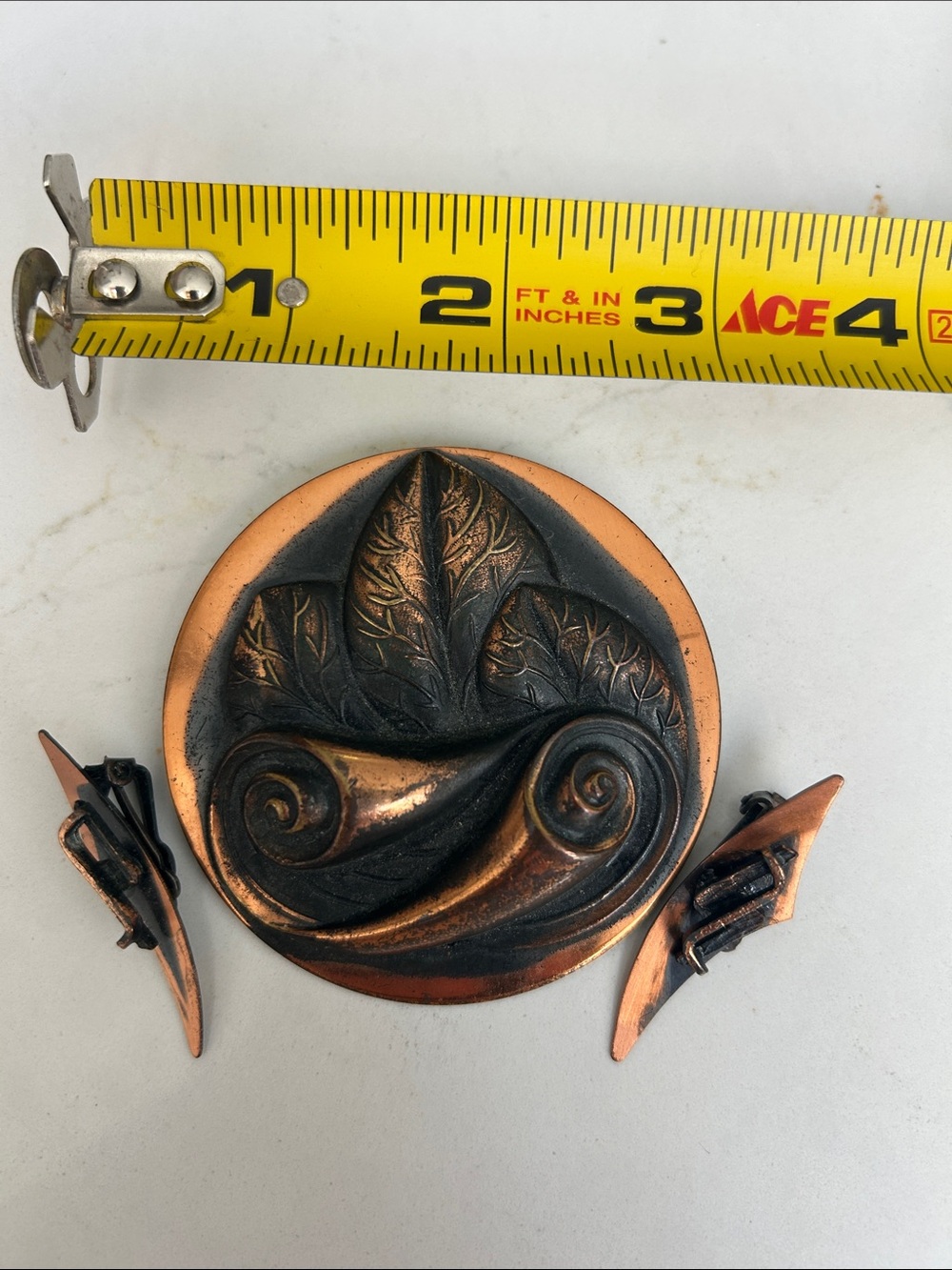 Vintage copper medallion & earrings